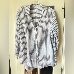 Sigrid Olsen 1X 100% Linen Striped Button-Up Shirt